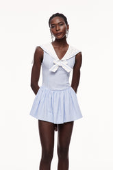 Cenhelm Çizgili Fiyonklu Kabarık Mini Elbise